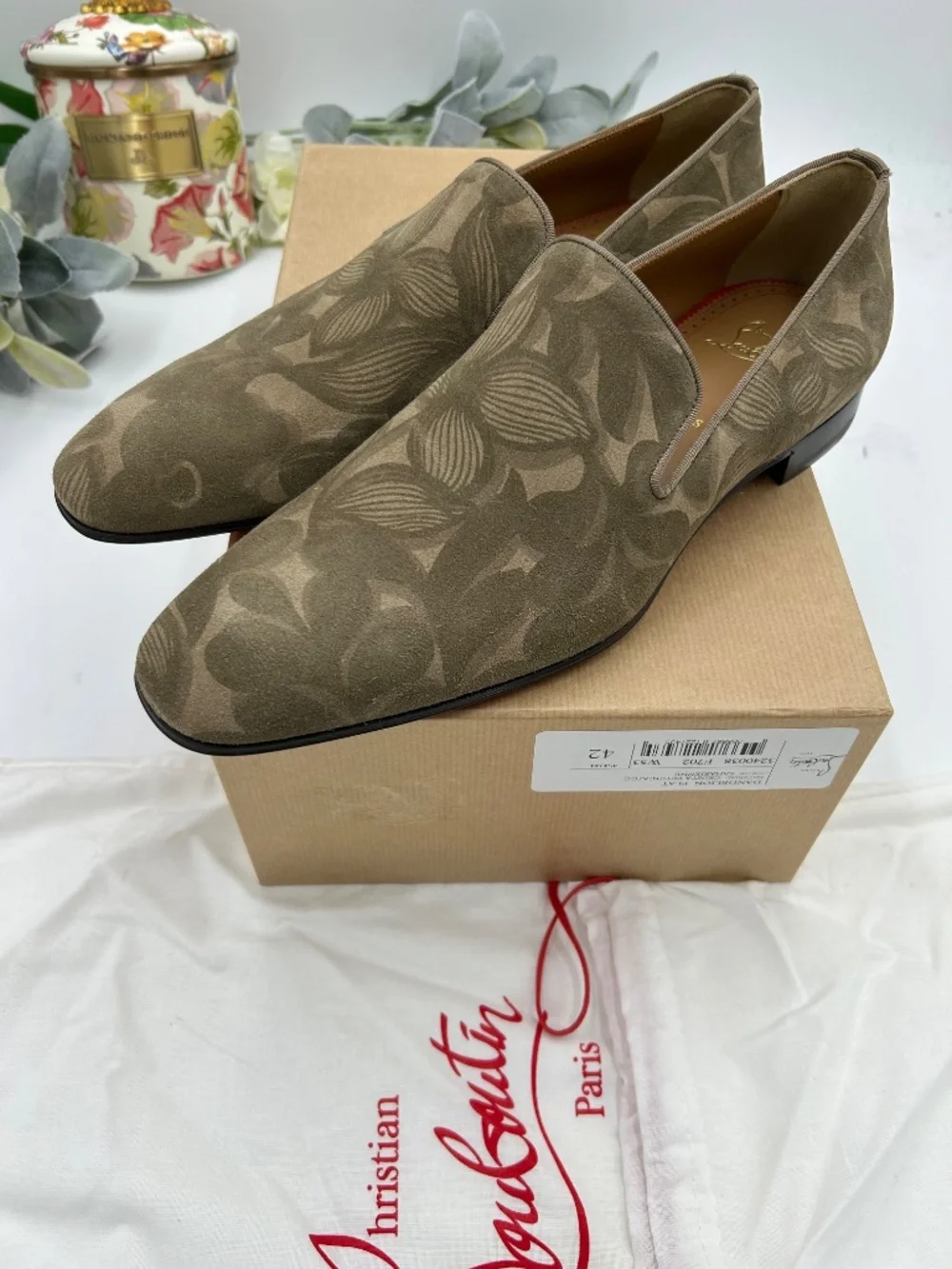 Men’s Christian Louboutin Dandelion Floral Suede Loafers. Size 42/9 US.